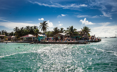 Beautiful  caribbean sight with turquoise water in Caye Caulker, Belize.