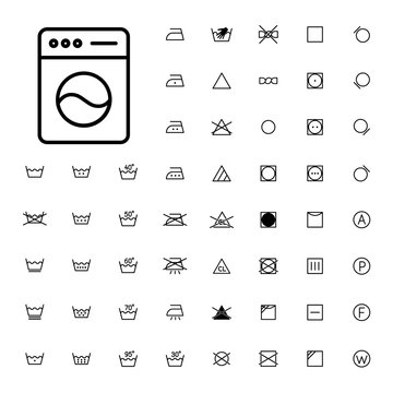 machine washing laundry symbols icons set