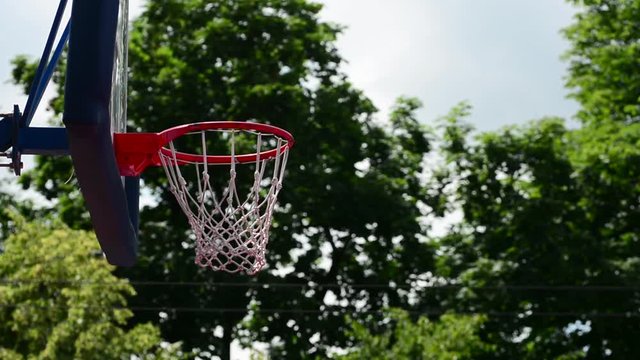 The basket ball flies