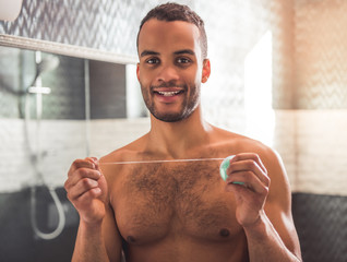 Afro American man in bathroom