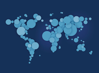 Vector world map of blue round dots.