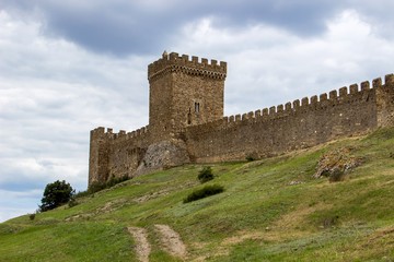 Fototapeta na wymiar Ancient Genoese fortress in Sudak city, Crimea