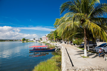 Panoramic view at Peten Iitza lake in Flores. Guatemala.