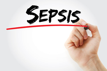 Hand writing Sepsis with marker, concept background