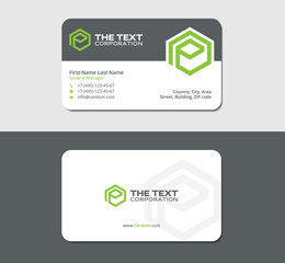 clean business card, print template, green color, stationery and corporate identity