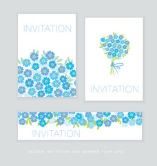 spring blossom invitation card template. simple elegant floral vector illustration for header. cover, wedding prints