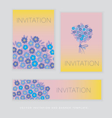 spring blossom invitation card template. simple elegant floral vector illustration for header. cover, wedding prints