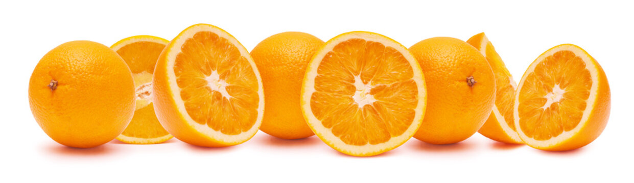 Oranges the entire and cutting on a white background.