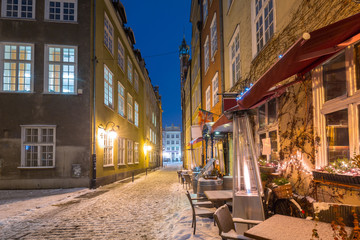 Naklejka na ściany i meble Old town of Gdansk in snowy winter, Poland