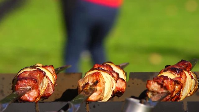 BBQ on garden at summer close-up