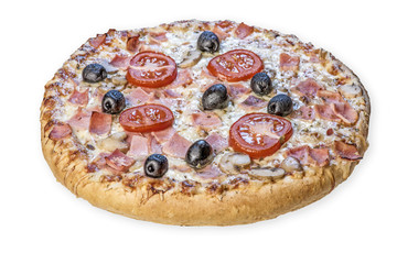 pizza Italienne au jambon sur fond blanc