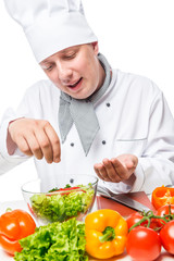 successful happy cook sprinkles salt of salad vegetables