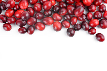 The tasty american cranberries ( Vaccinium macrocarpon ) on white background.
