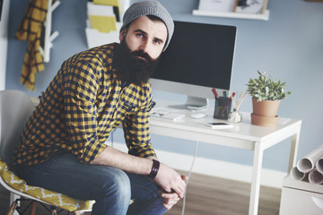 Young man working at home