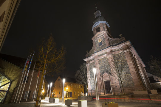 church in alzenau germany at night