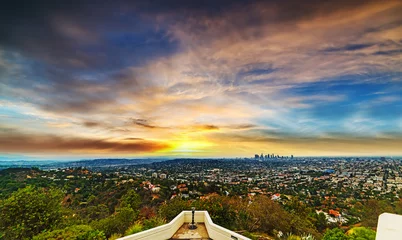 Foto auf Alu-Dibond Stadtbild von Los Angeles bei Sonnenuntergang © Gabriele Maltinti