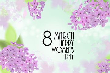 Vector 8 march card with branch of lilac