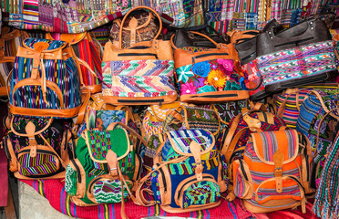 Fototapeta na wymiar Traditional handmade bag at the street market in Panajachel, Guatemala.