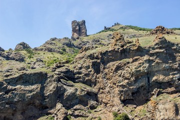 Rocky coastline of south Crimea. View from the sea