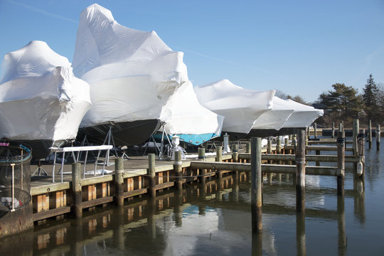 Boats shrin wrapped and stored for winter
