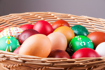 Easter colored eggs in the basket