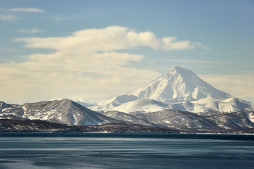 Beautiful winter volcanic landscape