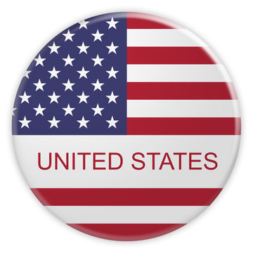 News Concept Badge: United States Button With US Flag, 3d illustration on white background