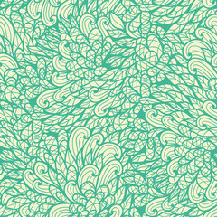 Fototapeta na wymiar Seamless floral monochrome blue and beige doodle pattern