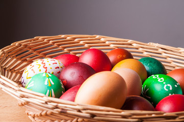 Easter colored eggs in the basket