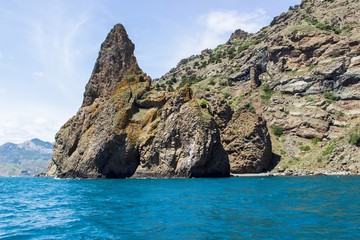 Fototapeta na wymiar Rocky coastline of south Crimea. View from the sea