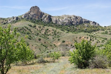 Beautiful Crimean mountains. View from ancient Karadag volcano