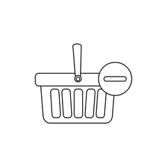 monochrome contour with shopping basket with one handle and minus sign vector illustration