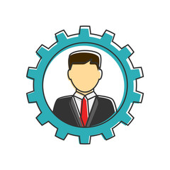 Businessman in gear flat line icon
