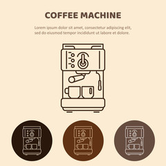 Modern coffee machine line icon. Coffee maker with cups.