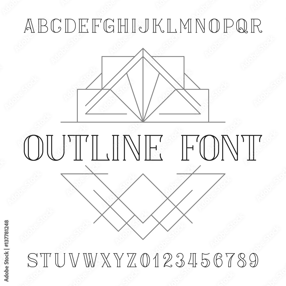Fototapete decorative alphabet vector font in trendy outline style. serif type letters and numbers. stock vecto