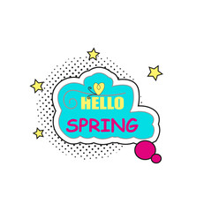 Spring stickers, badges with text, labels. Pop art object on a white background. Vector illustration.