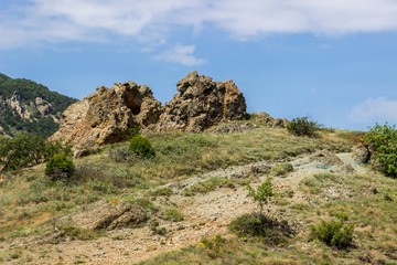 Beautiful Crimean mountains. View from ancient Karadag volcano