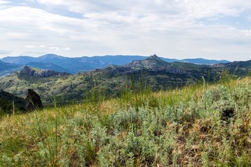 Beautiful Crimean mountains. View from ancient Karadag volcano