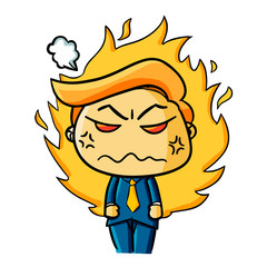 Funny businessman get angry with fire aura - vector