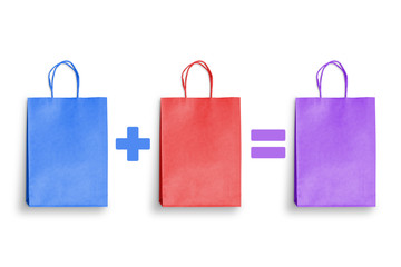 Discount, saving, shopping gift promotion with colorful shopping bags. Empty space on bags for text...