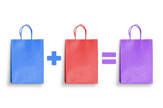 Discount, saving, shopping gift promotion with colorful shopping bags. Empty space on bags for text input.