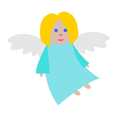 Christmas Angel. Blue Clothes. White Long Wings