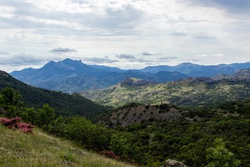 Fototapeta na wymiar Beautiful Crimean mountains. View from ancient Karadag volcano