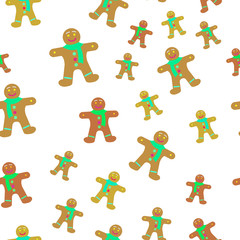 Gingerbread Man Decorated Icing Seamless Pattern.