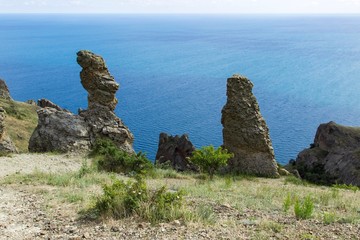 Fototapeta na wymiar Stone figures in Karadag national park, Crimea