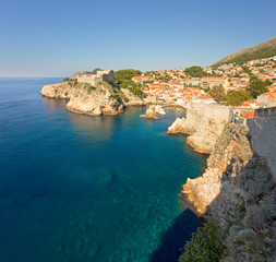 Ancient city walls and associated fortresses of Dubrovnik, Croatia, overlooking the Adriatic Sea