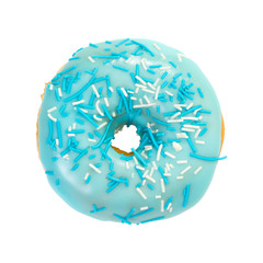 Donut with blue glaze and blue and white sprinkles