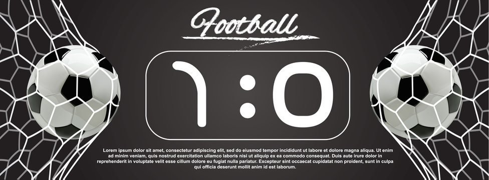 Soccer or Football 3d Ball in the Net on dark background.