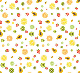 Colorful tropical fruits and strawbarries seamless pattern