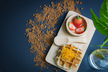 Waffles on the wood plate